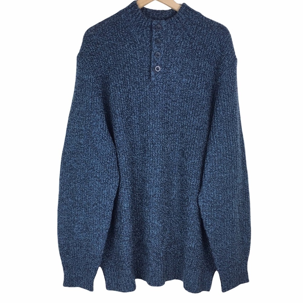 KINGSIZE Sweater Henley Shaker Knit Big Men Navy Marl Crew Cozy Warm Size 3XL
